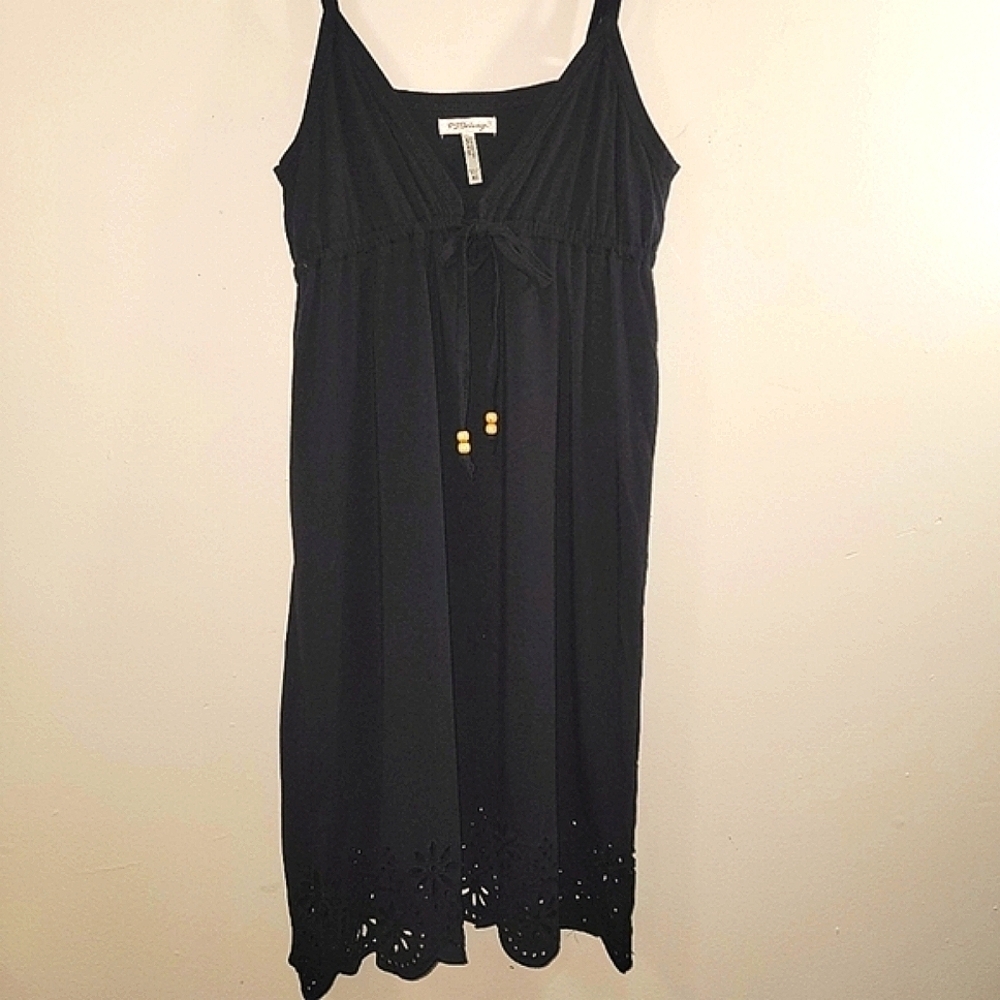 PJ Salvage Black Jersey Sun Dress Lazer Cut Hem M Resort Beach Vacation